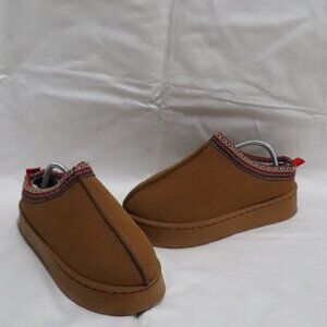 Womens Tan‎ Sz 40 Slip On Suede Ankle Platform Comfy Indoor Short Slippers